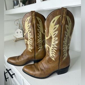Destroyer Thunderbird Western Cowboy Boots Tan Cream Leather Vintage Womens 10.5